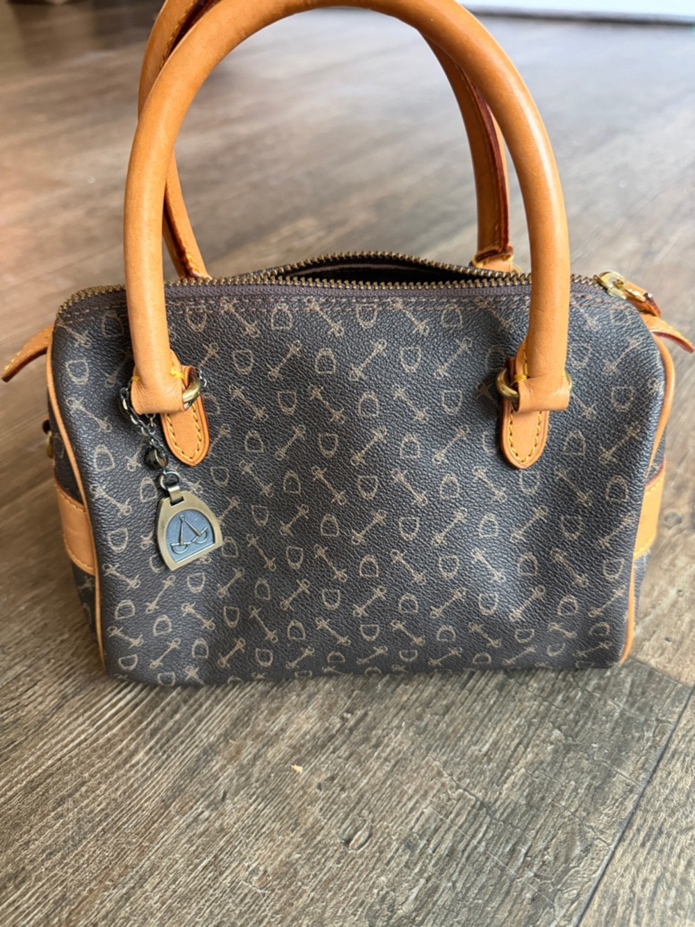 WHY Classic Mini Brown Patterned Satchel with Tan Handles